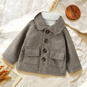 2025 nuovi neonati maschi manica lunga colletto rovesciato solido cappotto moda autunno/inverno per abiti attivi casual 1-3 anni 1