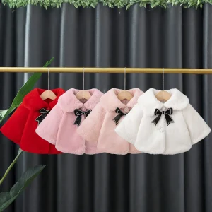 Nuova giacca invernale per bambina con fiocco nero, abbigliamento per bambini spesso e caldo stile principessa per bambini dai 9 mesi ai 3 anni 1