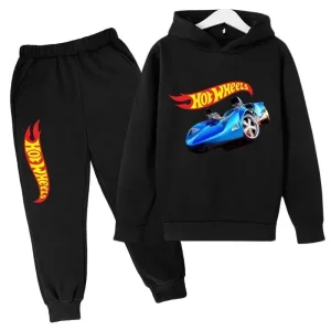 2025 Tute casual 7-13 anni Ragazzi HotWheels Bambini Primavera Autunno Ragazze Pullover Felpa con cappuccio + Pantaloni Abiti Set di vestiti per bambini 1