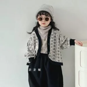 New Ins Bambini Ragazza Cardigan Cappotto Retro Infantile Neonata Maglieria Giacca Stampa floreale Scollo a V Outwear Cappotto per Kid Girl 1-10T 1