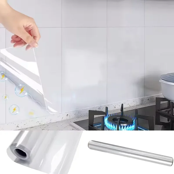 Protezione da parete per piastrelle per cucina Protezione contro schizzi di olio Pellicola decorativa trasparente a prova di olio per adsorbimento elettrostatico 4