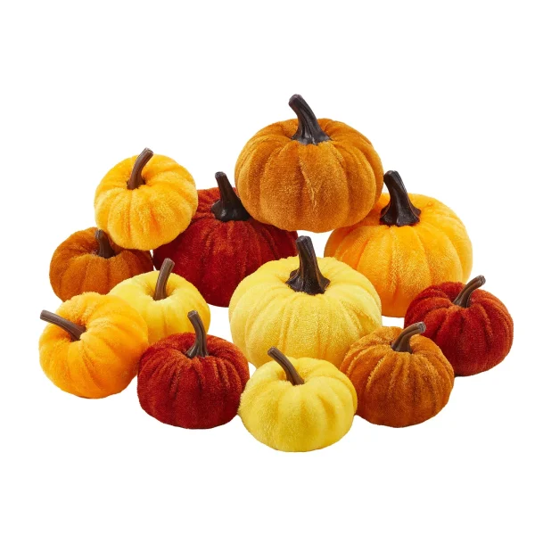 Centrotavola da tavolo con zucche finte in velluto di zucca di Halloween per il raccolto autunnale in fattoria Decorazione per feste di Halloween Puntelli di zucca 2