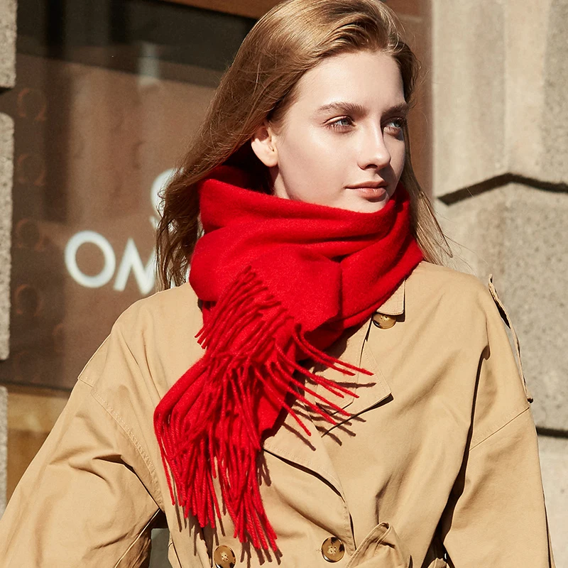 Sciarpa invernale in puro cashmere lungo da donna di marca di lusso Sciarpa in vero cashmere caldo spesso morbido scialle solido avvolgente da donna 2