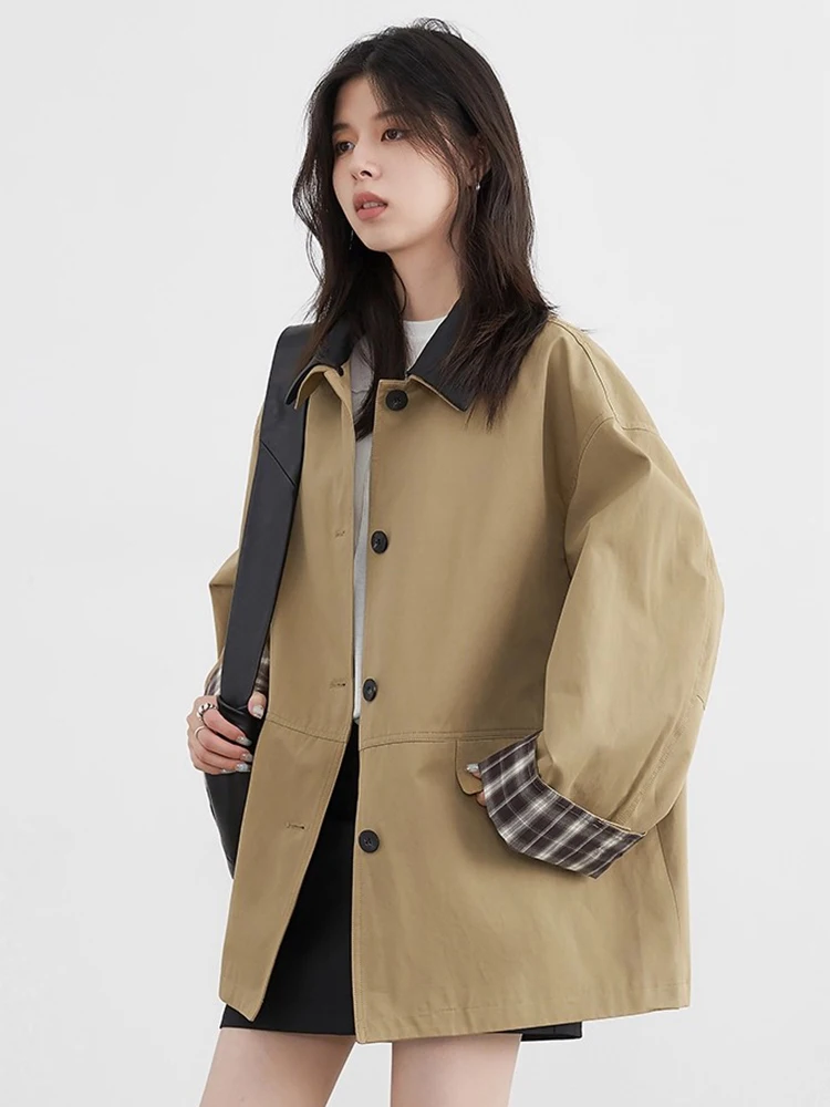 CHIC VEN Donne coreane Trench di media lunghezza monopetto Cappotto casual allentato Cappotto giacca a vento scozzese femminile Primavera Autunno 2025 3