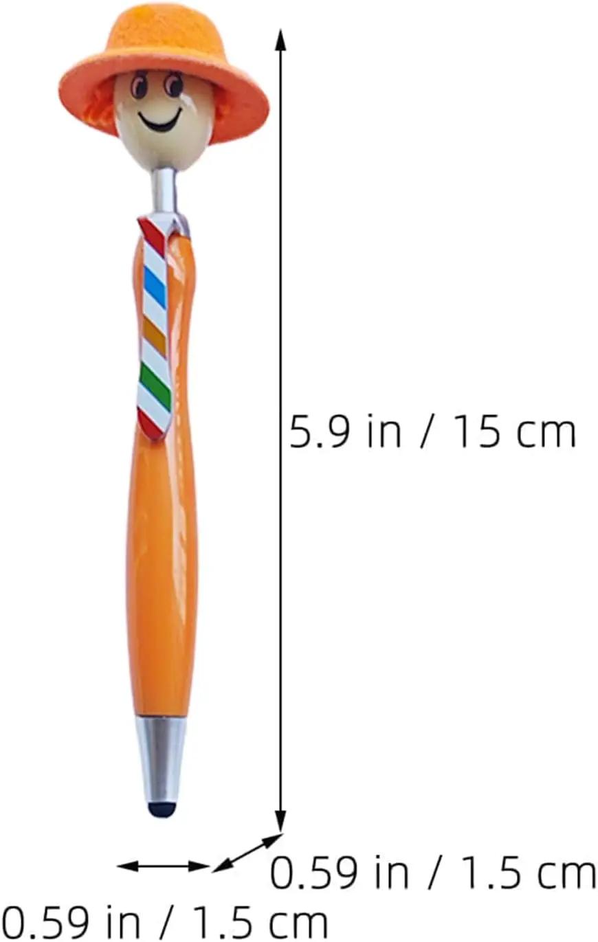 6 pezzi di penna a sfera con testa per mop, penna per mop con cappello, penna a sfera creativa in peluche con punta divertente, adatta per ufficio e scuola 2