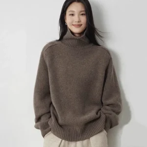 Dolcevita da donna maglione di lana manica lunga casual pullover di cashmere allentato lavorato a maglia moda basic top maglione oversize di qualità calda 1