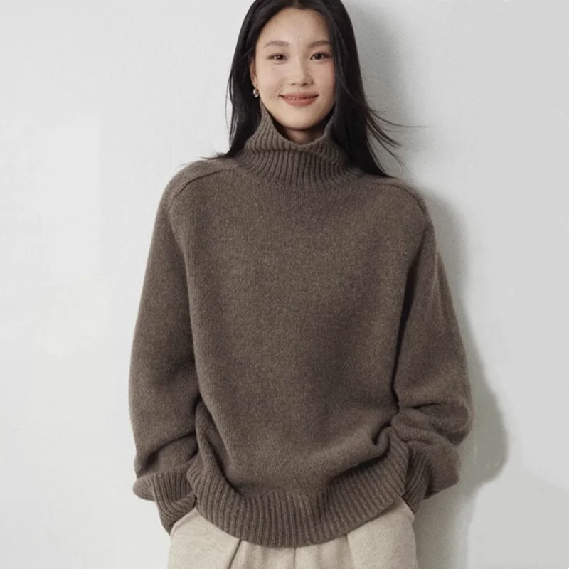 Dolcevita da donna maglione di lana manica lunga casual pullover di cashmere allentato lavorato a maglia moda basic top maglione oversize di qualità calda 1