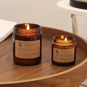 1 candela per aromaterapia con tazza di vetro marrone, candela profumata senza fumo, adatta per la decorazione domestica, compleanno, regalo di San Valentino 1