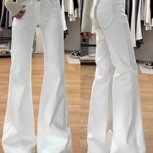 Botvotee Jeans bianchi a gamba svasata per donna 2025 Y2k Moda a vita alta Gamba larga Skinny Stretch Jeans denim vintage casual 90339 1