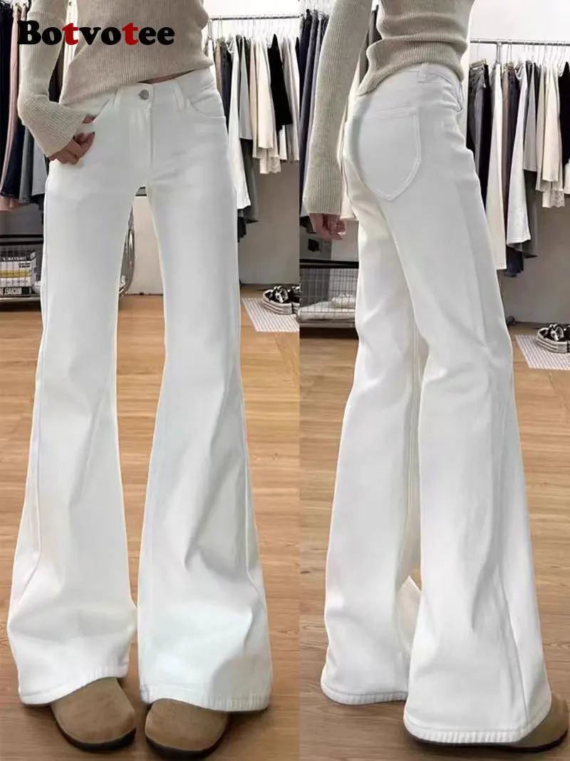 Botvotee Jeans bianchi a gamba svasata per donna 2025 Y2k Moda a vita alta Gamba larga Skinny Stretch Jeans denim vintage casual 90339 1