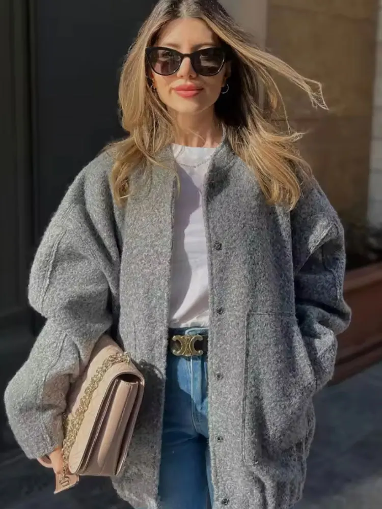 HH 2025 Giacca da strada invernale da donna Tasca tinta unita Giacca monopetto Giacca casual versatile da donna Cardigan Top 2