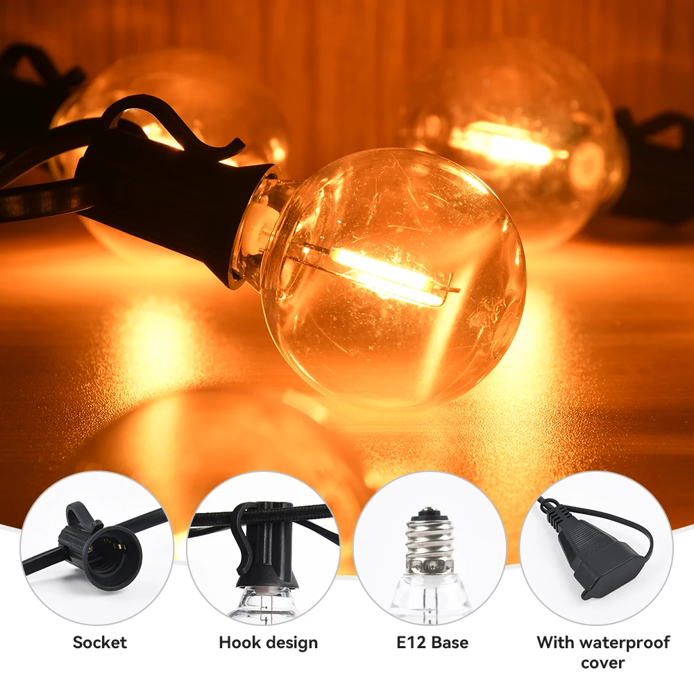 Stringhe di luce a LED G40 Ghirlanda di luce IP44 Stringa di luce per patio 15M 30M 36M Luci da giardino Luci decorative per esterni per matrimonio 4