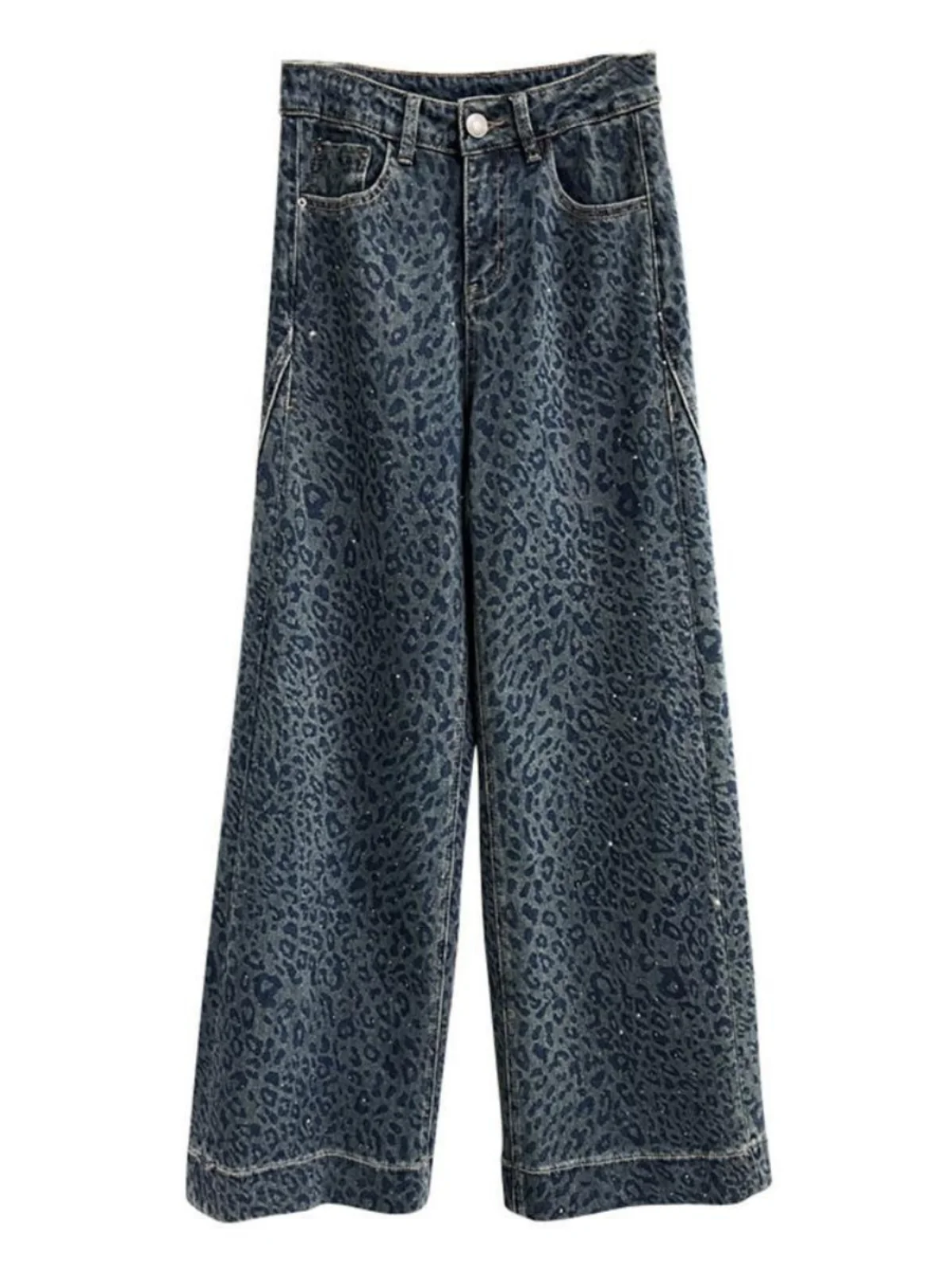 Donna 2025 Autunno Inverno Retro Stampa leopardata Jeans larghi Donna Vita alta Pantaloni casual Donna Pantaloni lunghi in denim a gamba larga L583 5