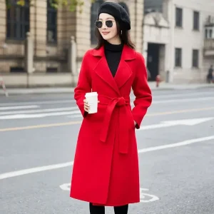 Plus Size Women's Knee-Length Woolen Coat Slim-Fit Midi Dress Coat Belted High-End Beige Green Black Large Size Outerwear 1