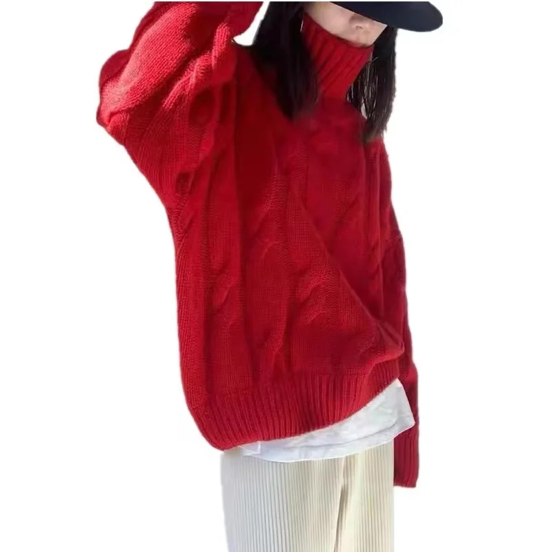 Dolcevita twist addensato maglione di puro cashmere al 100% maglione allentato da donna camicia con fondo in maglia vento pigro 5