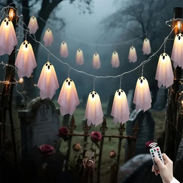 Luci fantasma di Halloween, ghirlanda di corde impermeabili a 8 modalità, decorazioni per interni ed esterni per feste, casa stregata, caminetto, portico 2