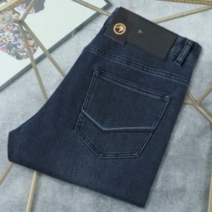 OECHSLI Jeans in cotone spesso da uomo 2025 Autunno Inverno nuovo ricamo all'aperto stampa dritto blu qualità Pantaloni di grandi dimensioni 30-42 1