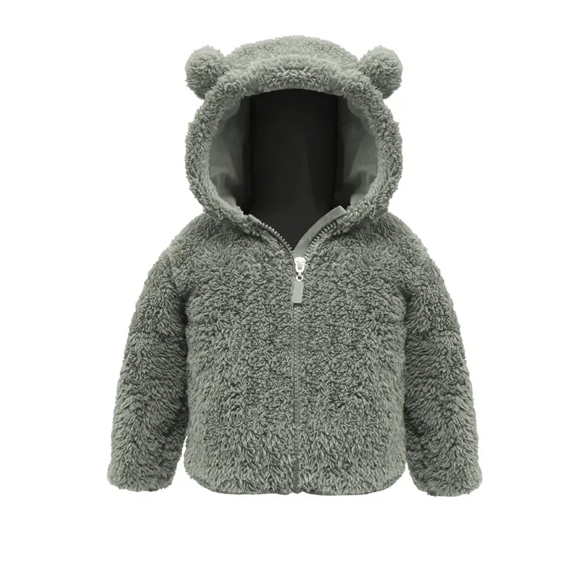 Abbigliamento per bambini Ragazzi Ragazze Cappotto 0-24 mesi Autunno Inverno Tinta unita Flanella Cerniera Capispalla con cappuccio Vestiti per neonati 2
