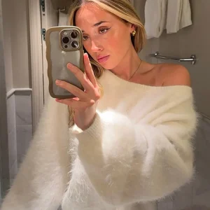 Pullover da donna con spalle scoperte Solido Moda classica maglione lavorato a maglia allentato a maniche lunghe Lady New Daily High Street Autunno maglioni 1