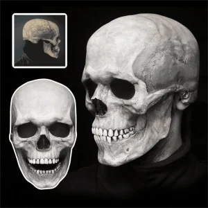 Maschera a testa intera con teschio di Halloween con casco in lattice realistico spaventoso con mascella mobile con per adulti, maschera per feste cosplay di Halloween 1
