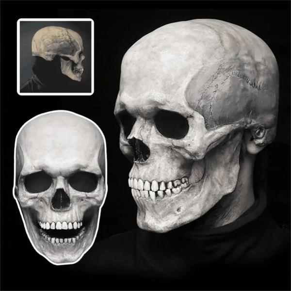 Maschera a testa intera con teschio di Halloween con casco in lattice realistico spaventoso con mascella mobile con per adulti, maschera per feste cosplay di Halloween 1