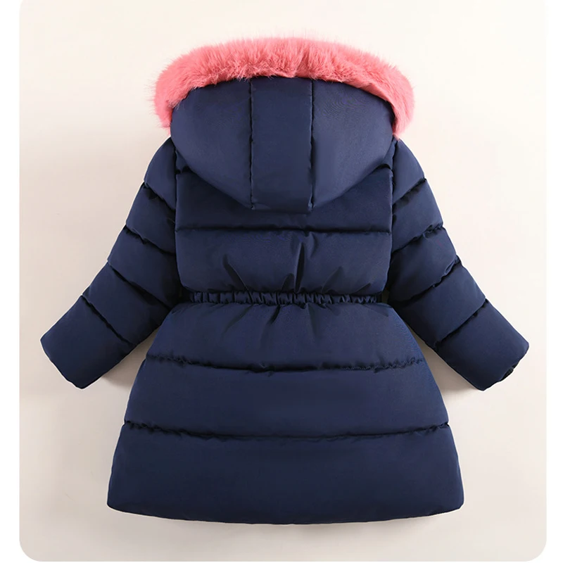 2025 inverno nuove ragazze giacca lunga fodera in tinta unita berbero in pile spesso caldo con cappuccio Parka per 4-10 anni ragazze arco moda tuta da neve 4