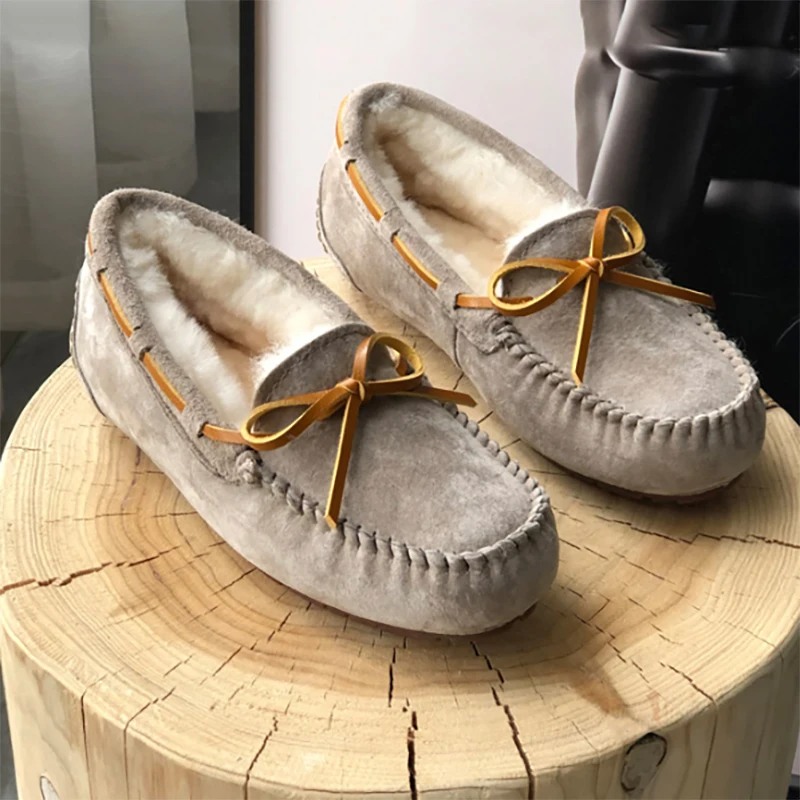 Nuove scarpe invernali piatte da donna in vera pelle di lana naturale al 100% mocassini da donna mocassini casual scarpe invernali taglie forti 3