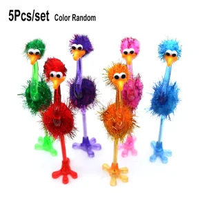 5 pezzi Set penna a sfera in struzzo di peluche creativa 0.5mm inchiostro blu cartone animato firma penna a sfera scuola ufficio cancelleria Kawaii 1