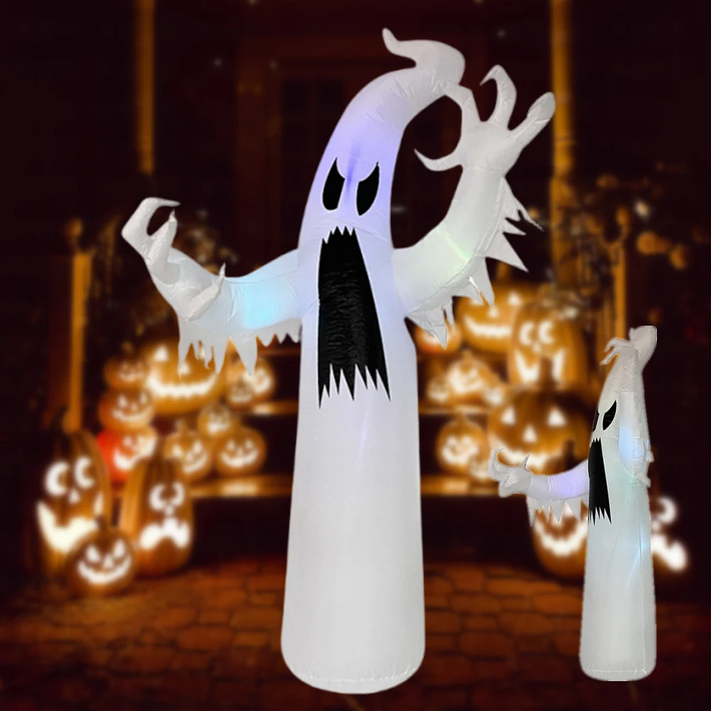 8FT/12FT Gonfiabili di Halloween Fantasma bianco colorato Luci a LED integrate Giardino esterno Interno del prato Decorazione Puntelli Modello 3