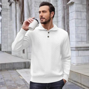Camicia POLO da uomo 2025 a maniche lunghe con risvolto ampio pullover lavorato a maglia jacquard con bottoni e cerniere per l'autunno inverno 1