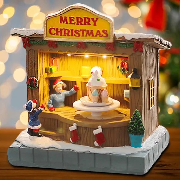 Decorazione animata degli accessori del villaggio di Natale con musica e luci a LED: porta allegrate festive per la tua casa con il nostro negozio di gelato 3