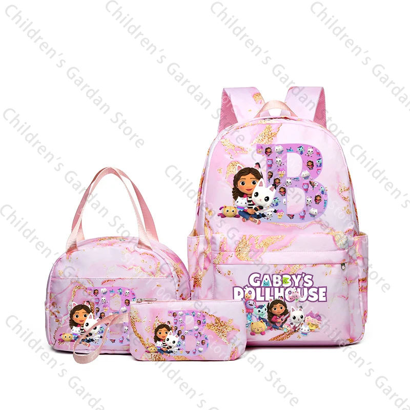 3 pezzi Gabby Dollhouses Ragazze Zaino Borsa per il pranzo Astuccio Studente Zaino per cartoni animati Bento Pouch Borse per penne Materiale scolastico Regali 5
