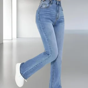 Nuovi jeans caldi da donna dimagranti pantaloni in denim lavato a vita alta versatili casual in stile europeo e americano per donna 1