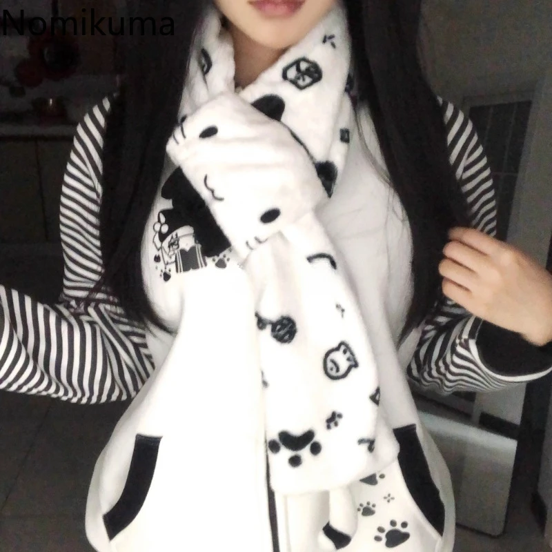 Moda Nuova Sciarpa 2025 Autunno Inverno Donna Sciarpa carina Gatto Cartoon Sciarpa di lana addensata per le donne Ragazze calde Piccolo scialle femminile 5