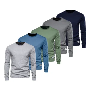 AIOPESON 5 pz 100% cotone T Shirt per uomo tinta unita o-collo manica lunga T-Shirt maschile autunno di alta qualità Casual Basic Tee Men 1