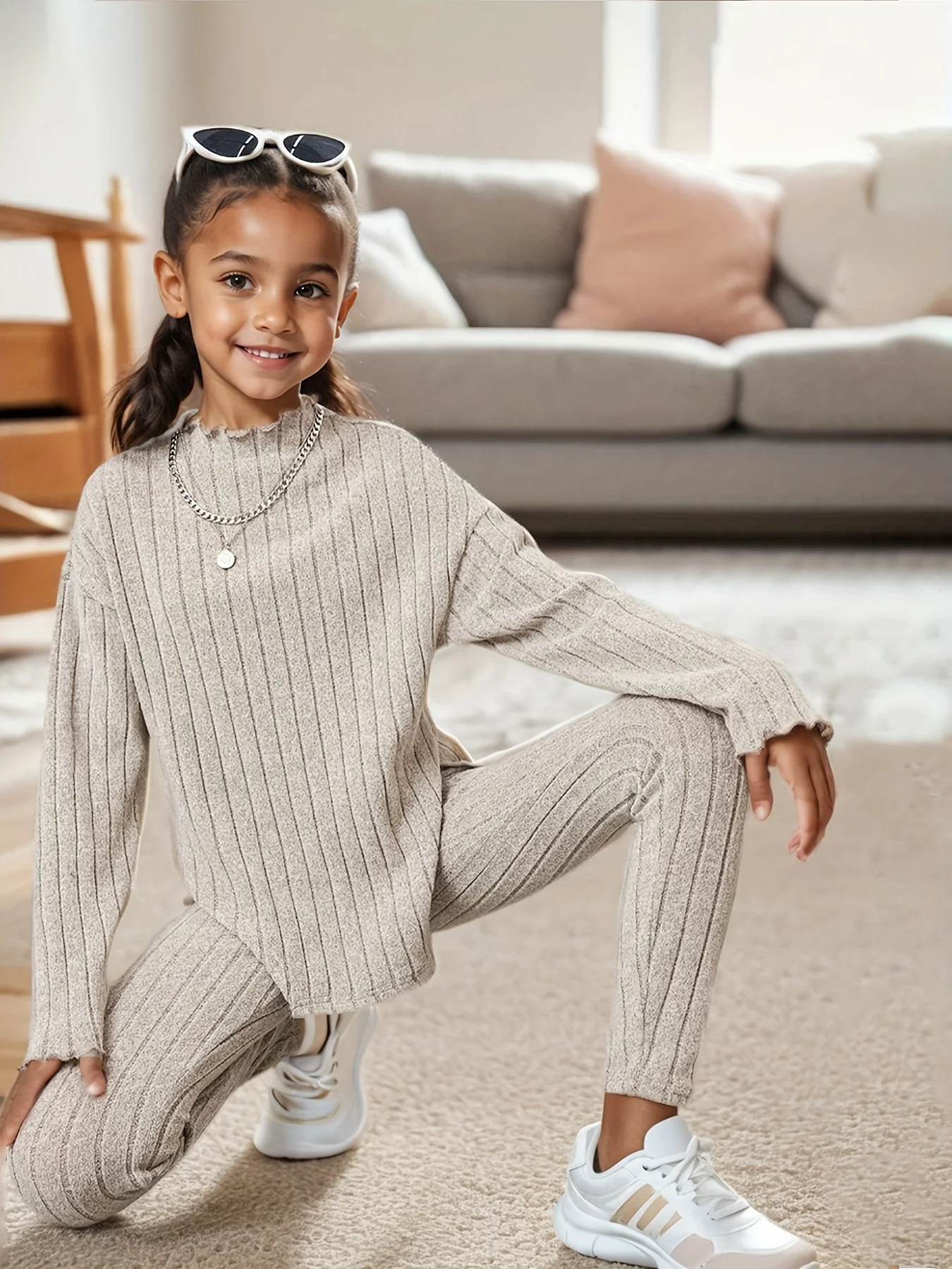 Abbigliamento per bambini Ins Ragazze Autunno Outfit Set Ragazze Manica lunga Split Knit Top Pantaloni skinny Due pezzi Bambini Autunno Inverno Abiti solidi 5