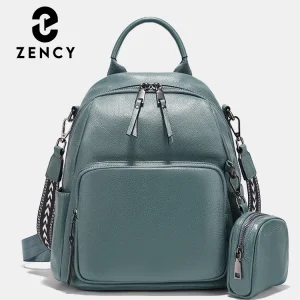Zency Nuovo zaino da donna in vera pelle Zaino Borsa a tracolla multitasche 2025 Zaino in pelle di vacchetta con portamonete con cerniera 1