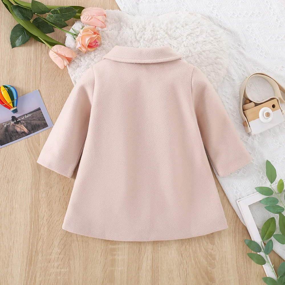 Cappotto da ragazza Autunno/Inverno Tinta unita Colletto con fiocco Capispalla da ragazza in lana Top Cappotto caldo casual per bambini Vestiti invernali per bambini 3