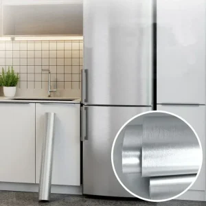 Adesivo da parete impermeabile in acciaio inossidabile da 40 cm in metallo argento spazzolato cucina soggiorno frigorifero controsoffitto carta da parati adesiva 1