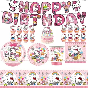 Simpatici Kittys Articoli per feste Stoviglie Hello Kitty Tovaglia Tazza Piatto Borsa regalo Baby Shower Ragazza Bomboniere Decorazione festa di compleanno 1