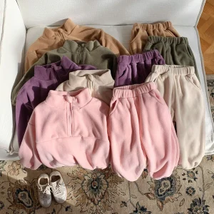 Bambini Ragazzi Abiti Autunno Inverno Bambini Ragazzi Pullover in pile Abiti larghi Solid Plus Velluto Baby Boy Pant Little Boys 2 pezzi Set 1