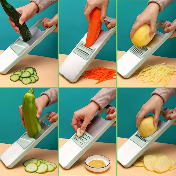 LMETJMA 6 in 1 Affettatrice di Verdure Mandolina Affettatrice di Verdure con 6 Lame Intercambiabili Affettatrice di Verdure Julienne Trituratore JT105 3