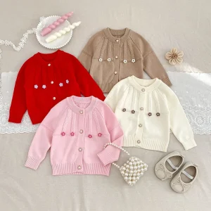 2025 nuove neonate cardigan lavorato a maglia maglione floreale carino vestito da bambino cappotto caldo invernale vestiti per neonati 0-24 mesi cotone morbido 1