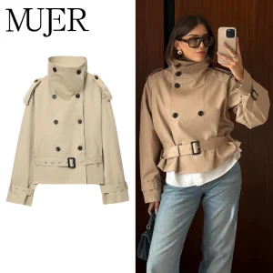 MUJER Giacca a vento da donna corta Trench doppiopetto da donna Novità in cappotti Giacca a vento da donna Cappotti da ufficio per esterni 1