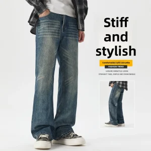 Jeans da strada stile N Autunno Inverno 2025 Nuovi pantaloni da uomo retrò con tubo dritto allentato e fritto 1