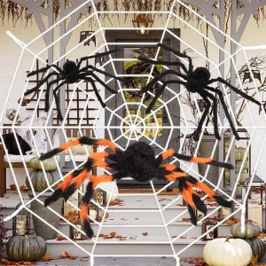 150/200 cm Nero Spaventoso Ragno Gigante Enorme Ragnatela Decorazione di Halloween Puntelli Casa Stregata Vacanza Decorazione Gigante All'aperto 1