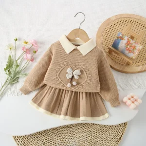 MILANCEL Nuovo Autunno Bambini Maglione Set 9M-5T Cute Bow Ragazze Pullover lavorato a maglia + Gonne Versione coreana Bambini Autunno Maglia Outfit 1