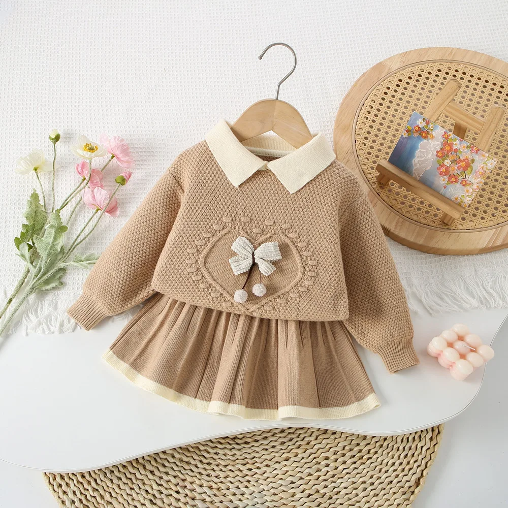 MILANCEL Nuovo Autunno Bambini Maglione Set 9M-5T Cute Bow Ragazze Pullover lavorato a maglia + Gonne Versione coreana Bambini Autunno Maglia Outfit 1