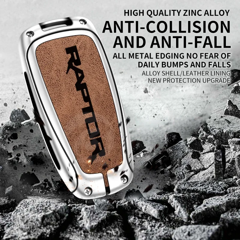 Custodia protettiva per chiave auto in pelle in lega di zinco per Ford Raptor Logo personalizzato Protezione Portachiavi Fibbia Accessori interni 4