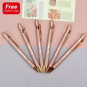 LOGO personalizzato personalizzato penna a sfera in metallo oro rosa con nome inciso regali penne firmate cancelleria per la scuola forniture per ufficio 1